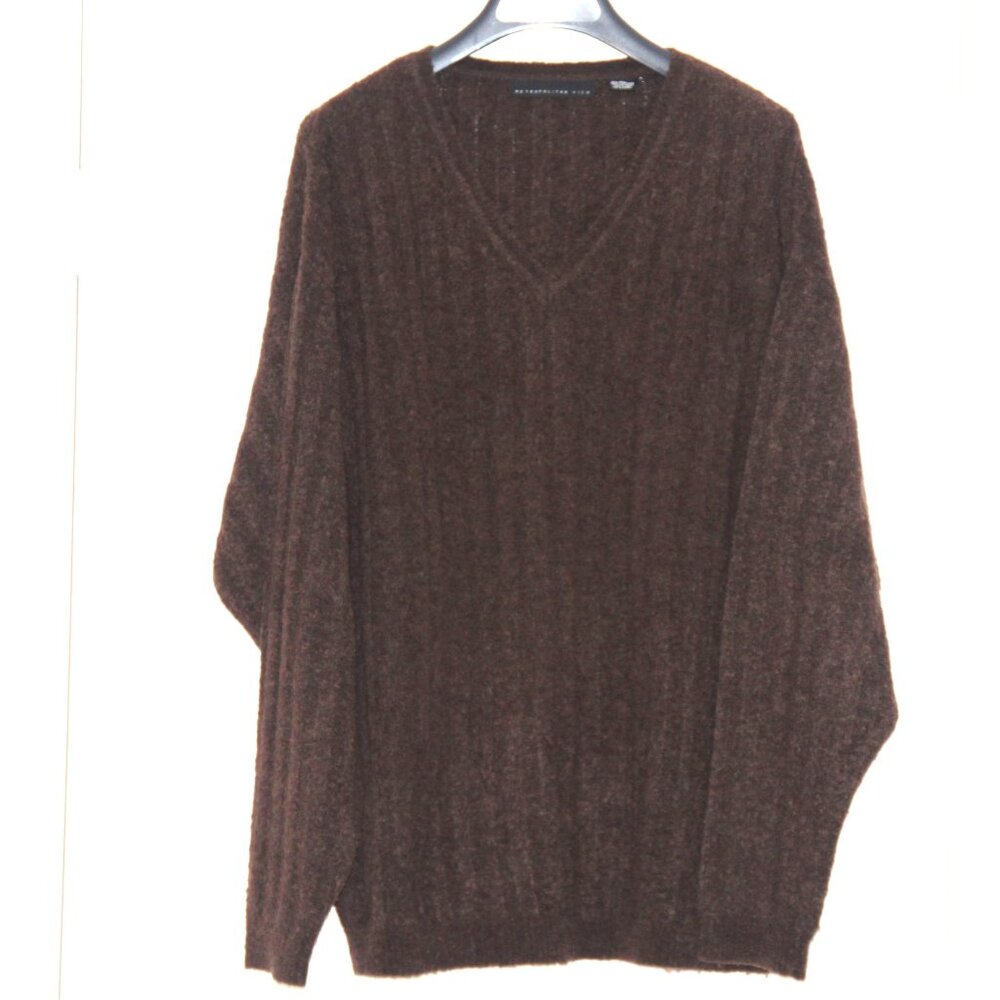 Metropolitan View Men’s V Neck Brown Italian Yarn Wool Sweater Size XL